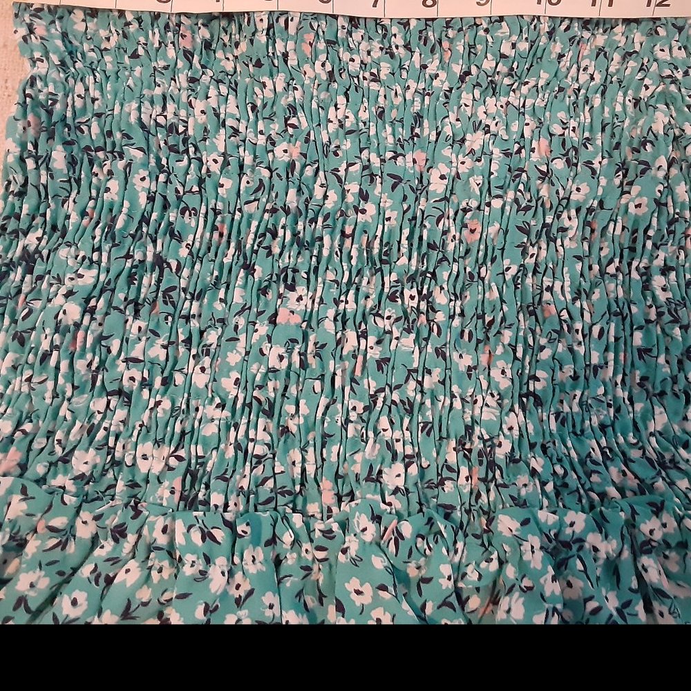 Aqua Blue Floral-Print Smocked  Good Luck Gem Women's Skirt - Picture 12 of 15